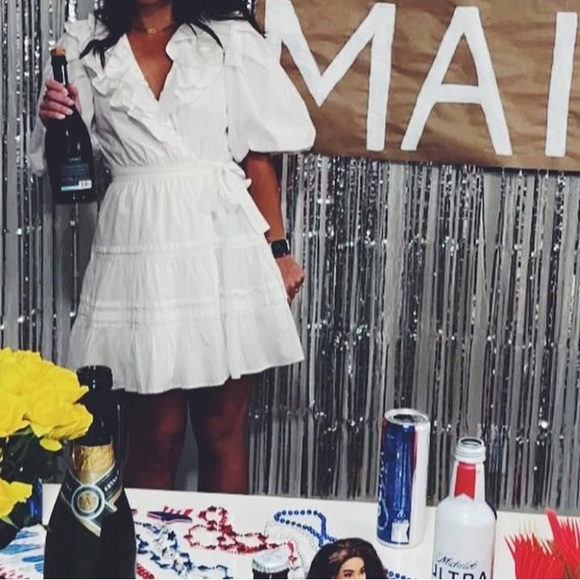 Chic White Ruffle Mini Dress - Picture 3 of 3